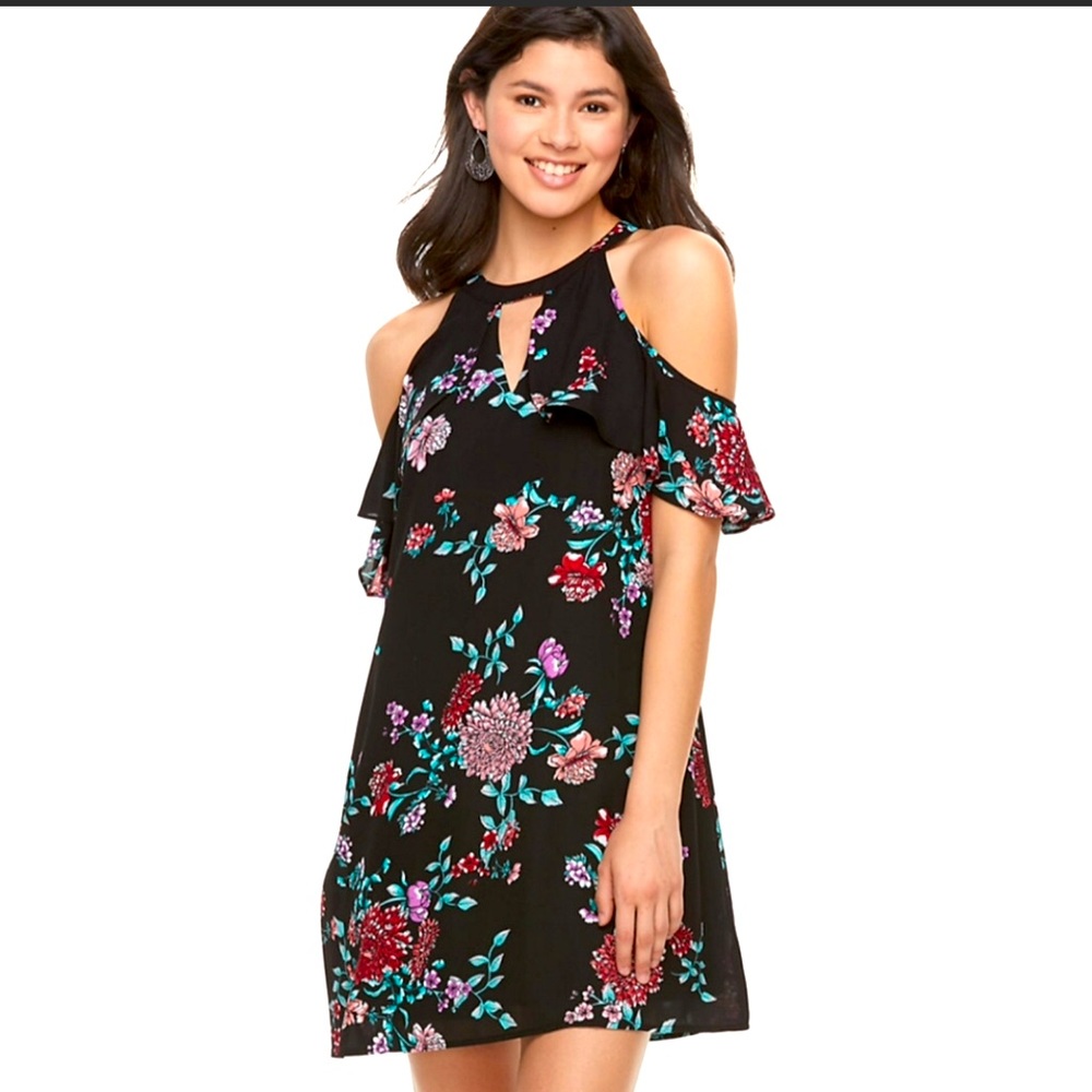 Candie’s floral flutter sleeve cold shoulder mini party dress size XS Summer